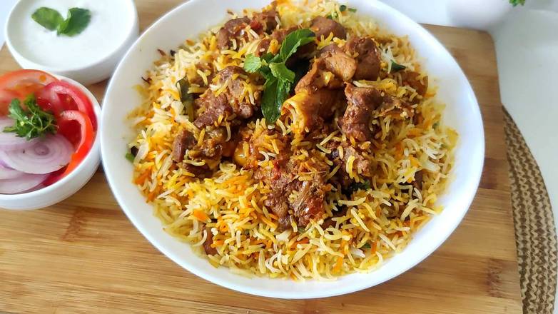 Signature Hyderabadi Goat Biryani at Bread & Biryani in Winnipeg, MB
